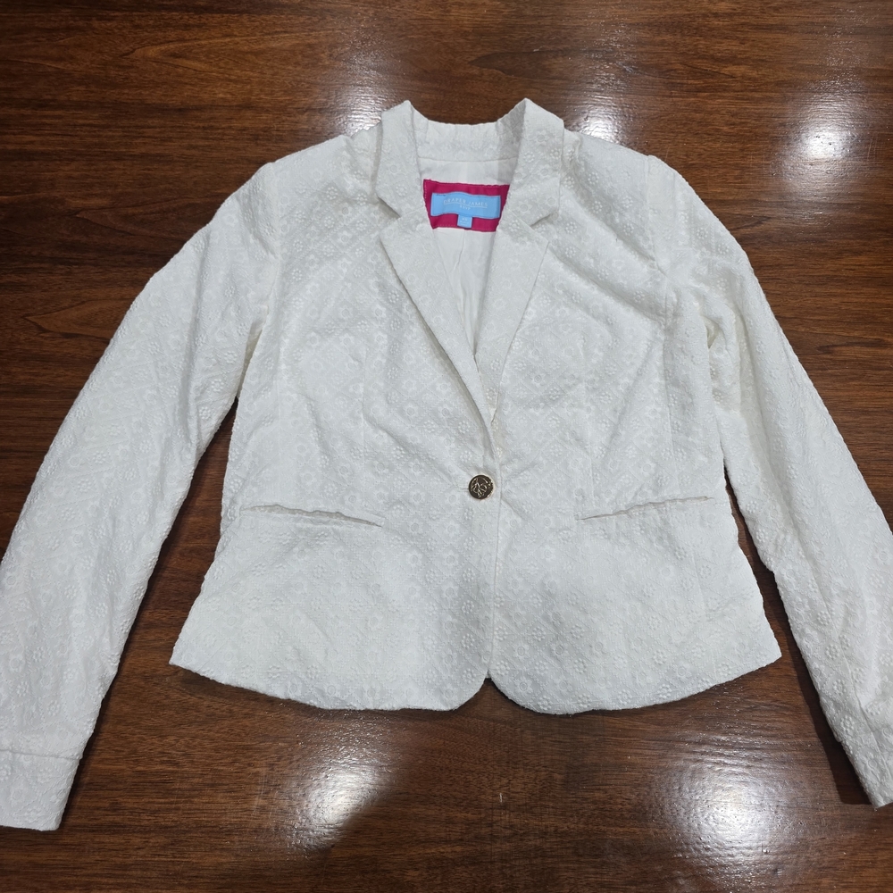 Draper James Women's Floral 100% Cotton‎ Blazer Jacket White XS